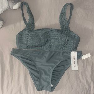 NWT super cute sage green/blue crochet 2 piece swim suite